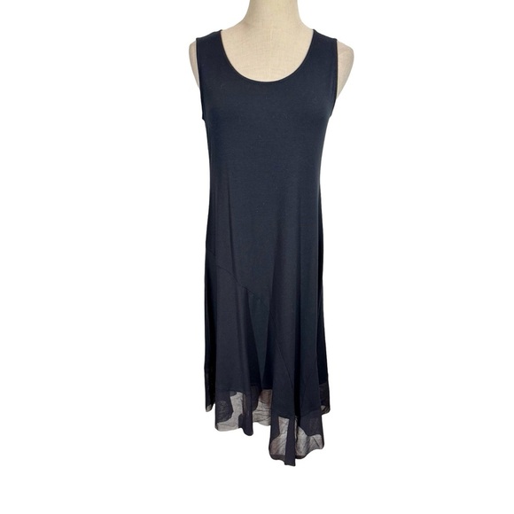 Eileen Fisher Asymmetrical Mesh Handkerchief Hem Sleeveless Jersey Dress - Picture 3 of 9